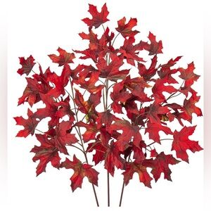 🌸NEW 3PCS 32" Artificial Fall Branches Faux Long Maple Leaf Stems Autumn 🍂 Red